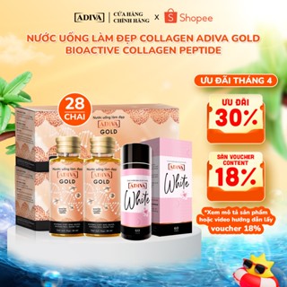 Combo 2 Hộp Nước Uống Làm Đẹp Collagen ADIVA Gold (28 Chai) + 1 Hộp Viên Uống Trắng Da ADIVA White 60 Viên