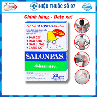 Cao dán Salonpas miếng dán giảm đau nhức, mỏi cơ, xương khớp, Hộp 10 miếng - 40 miếng (Date xa)