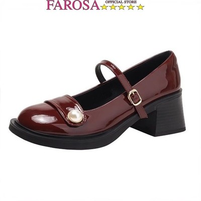 Giày Lolita nữ đế cao 5cm quai ngọc FAROSA -H120 giày vintage vintage chất da bóng cực phong cách