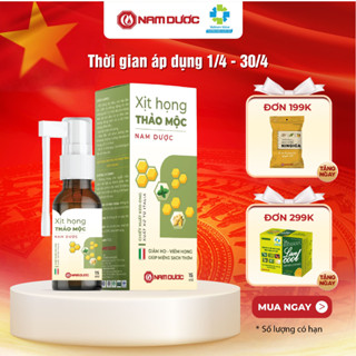 Thảo mộc xịt họng Nam Dược hỗ trợ giảm ho, giảm đau rát họng, long đờm, giảm khản tiếng, làm thơm miệng chai 15 ml
