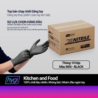 Thùng 10 hộp găng tay thực phẩm nitrile Hygi Kitchen and Food, màu Xanh | Trắng | Đen, 1000 Chiếc