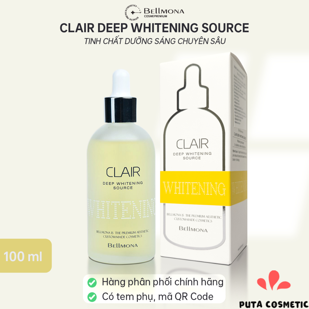 Bellmona Clair Deep Whitening Source 100ml - Tinh chất dưỡng ẩm, dưỡng sáng, hỗ trợ da đều màu