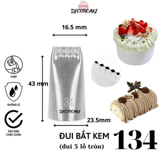 Đui bắt sợi mì, Đuôi bắt kem 5 lỗ 134 trang trí bánh bằng thép không gỉ liền khối dày dặn, cứng cáp