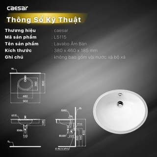 Chậu Rửa Lavabo Âm Bàn L5115 - CAESAR (Hàng Chính Hãng)