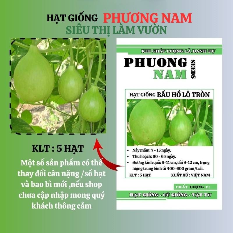 5 Hạt - Hạt Giống Bầu Hồ Lô Tròn Phương Nam