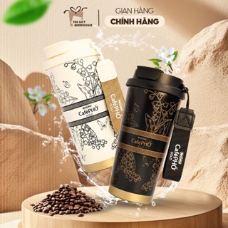 Bình Giữ Nhiệt Cafe Phố Dung Tích 500ml Chất Liệu Inox 304 Có Quai Đeo Tiện Lợi Đáng Yêu