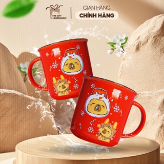 Cốc Ly Sứ Capybara Giáng Sinh Dung Tích 450ml Uống Nước, Uống Trà, Làm Quà Tặng