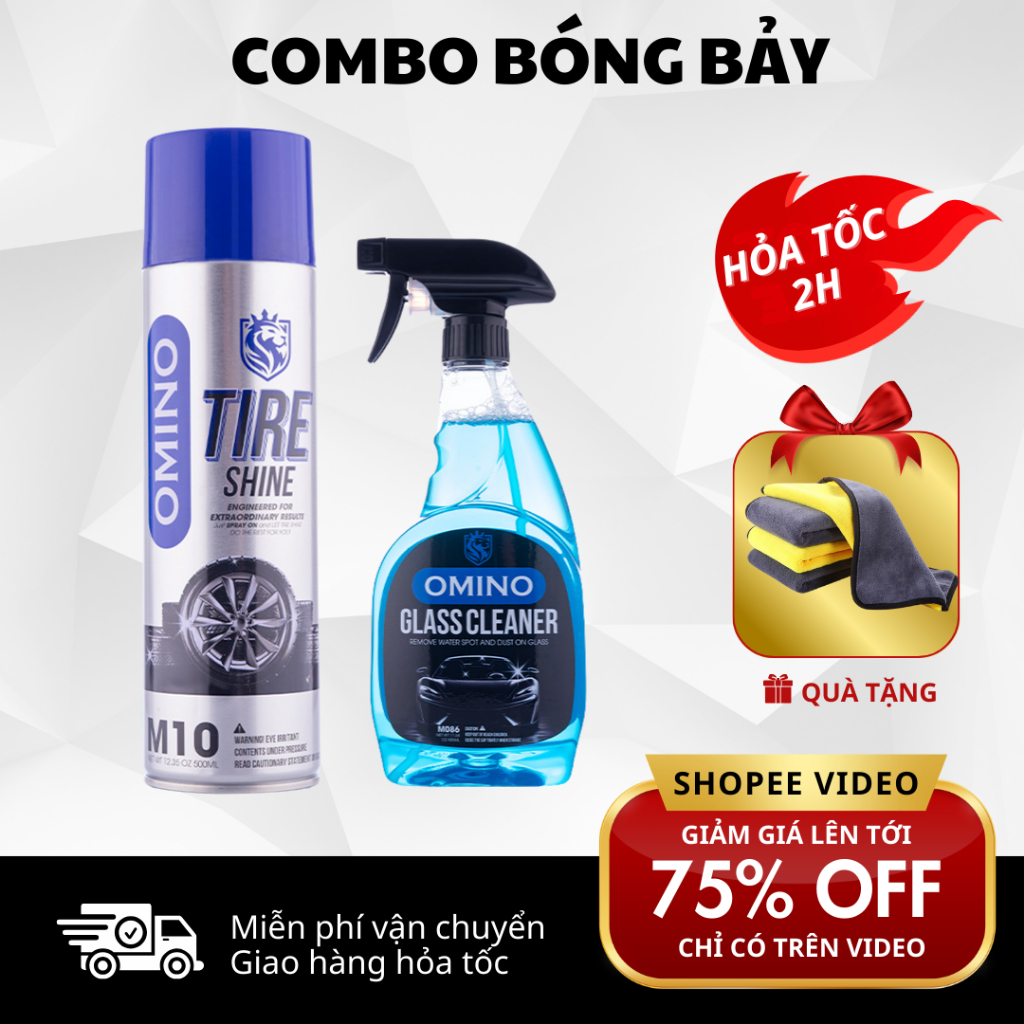 Combo Bóng Bẩy Omino Nước Rửa Kính M86 500ml & Xịt Bóng Lốp M10 500ml - Chính Hãng Omino Vietnam