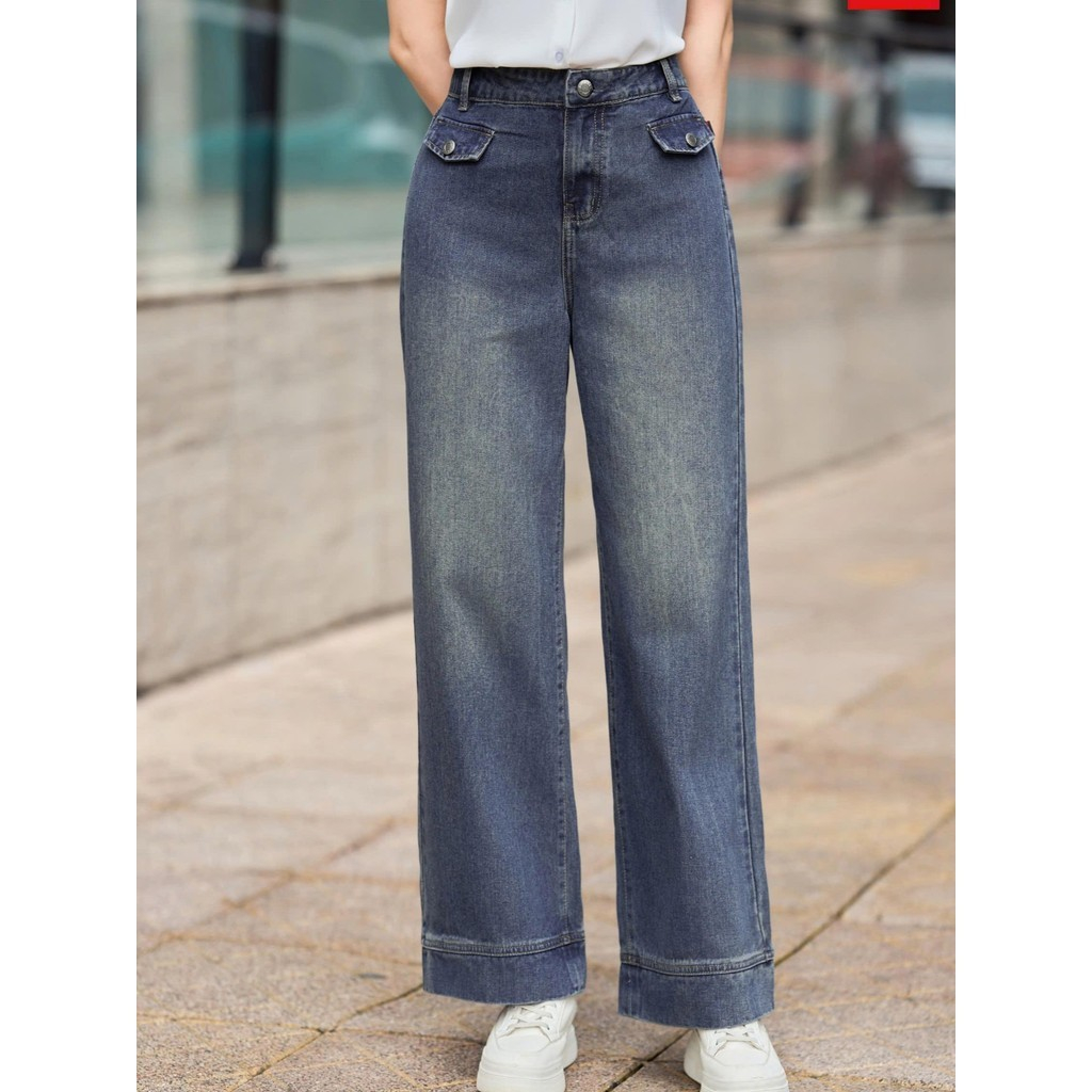 Quần Jeans/Denim Nữ Ống Suông Cạp Cao Túi Giả Thiết Kế Đẹp Lạ Phong Cách Thời Trang Cardina 5QJR01.