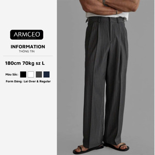 Quần ống suông rộng kẻ sọc nam ARMCEO sidetab hack dáng che khuyết điểm cao cấp 4 phân loại màu-AD01
