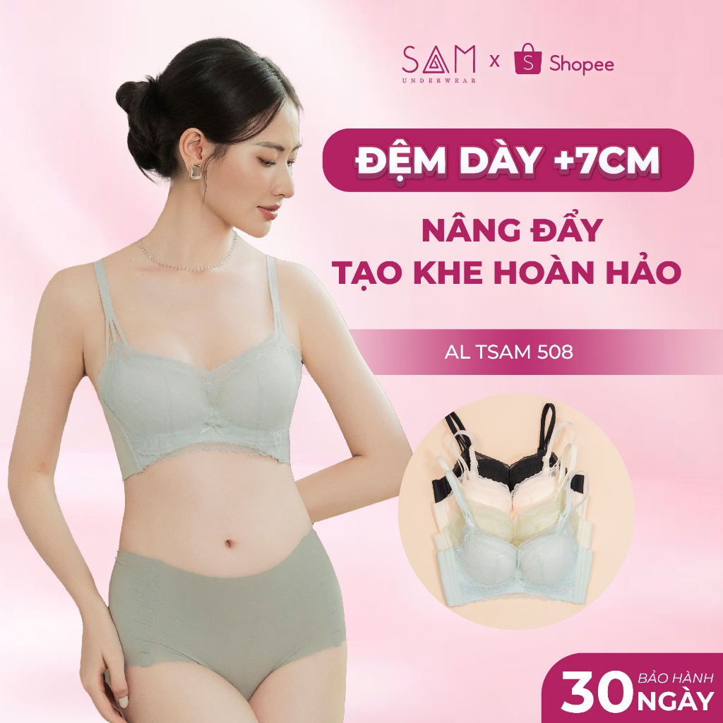 Áo lót nữ TSAM ren không gọng đệm dày 3,5 cm siêu nâng, làm tròn, tạo khe, chống bửa AL TSAM 508