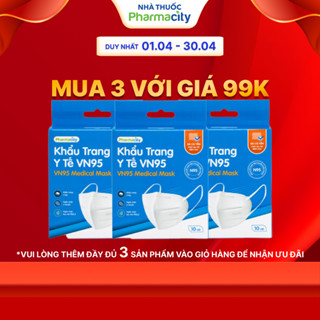 Khẩu trang Pharmacity y tế màu trắng VN95 4 lớp (Hộp 10 cái)