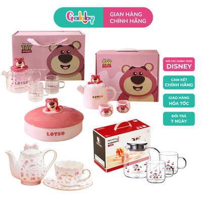 Bộ Pha Ấm Trà, Khay Sứ Disney ngày Tết Cao Cấp Nhân Vật Lotso, Kitty