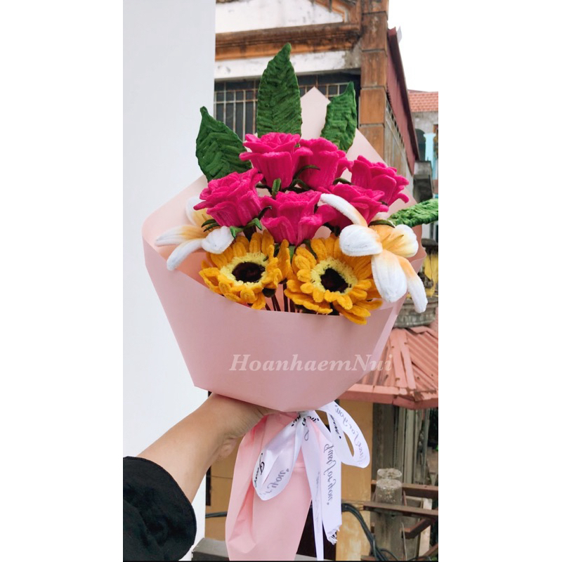 Bó hoa ba Shin tặng mẹ kẽm nhung handmade