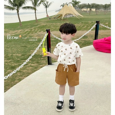 Set bộ cộc tay Beemo in tràn hình thuyền vải cotton thoáng mát cho bé trai từ 9-24kg 5145BHB