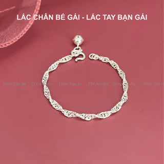 Lắc chân bạc bé gái 1-2-3-4-5 tuổi gắn chuông tối giản có thể sử dụng như Lắc Tay bé gái, bạn gái 14cm -16cm  TTA.L232