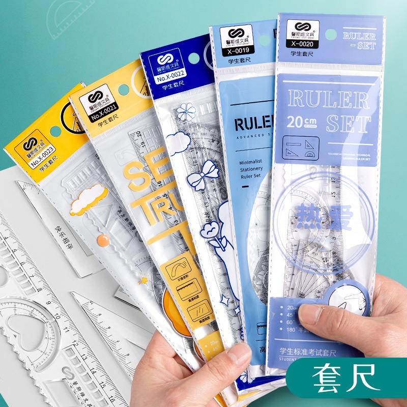 ( sỉ 4K ) Set 4 thước kẻ trắng trong loại đẹp ( thước kẻ 20cm, thước đo độ, eke) giành cho học sinh