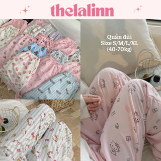Quần đũi hoạt hình hello kitty mềm mại dễ thương. Quần ngủ dài ống rộng cạp cao có túi