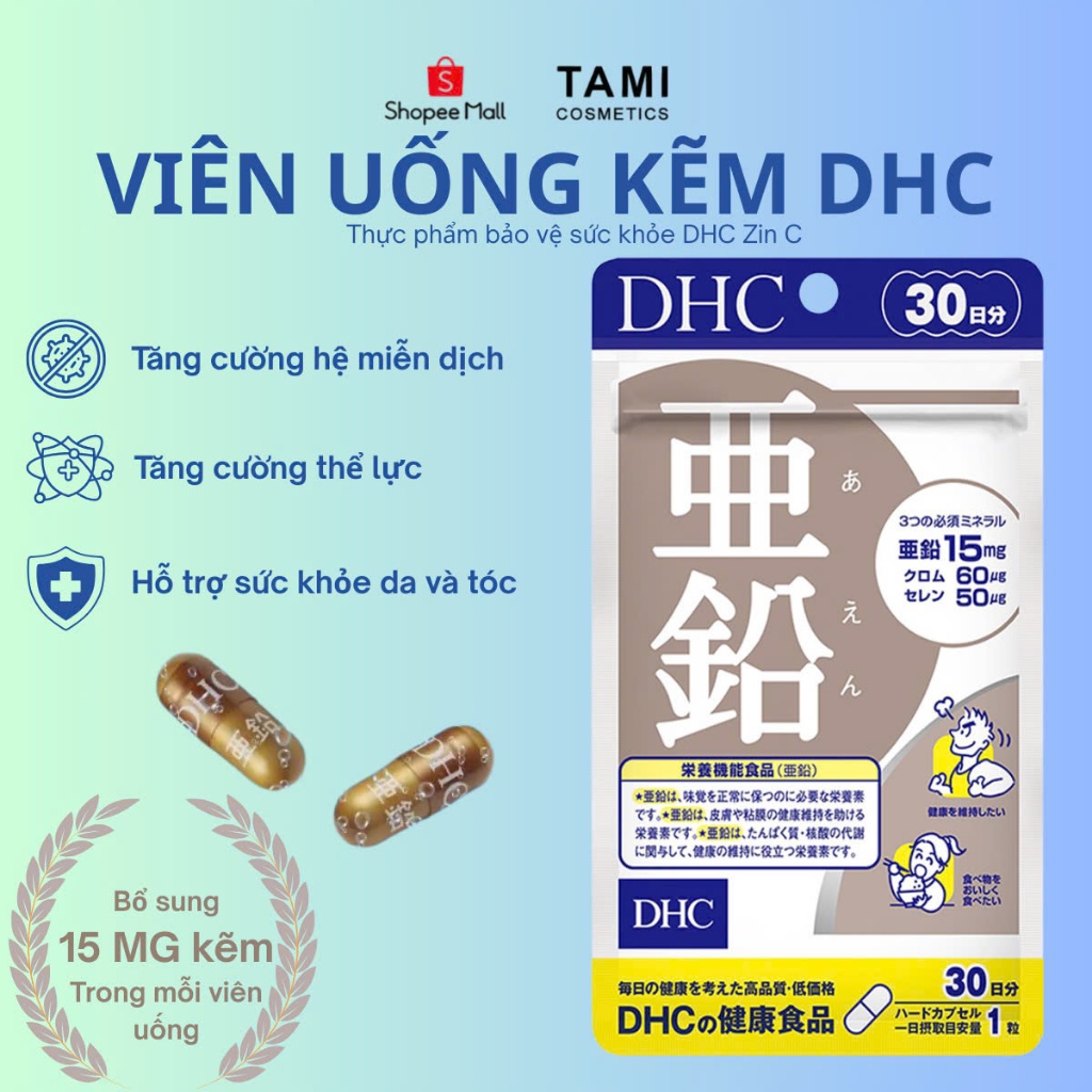 Viên uống Kẽm DHC Zinc Nhật Bản tăng cường thể lực và sức đề kháng, Viên uống bổ sung kẽm DHC chăm s
