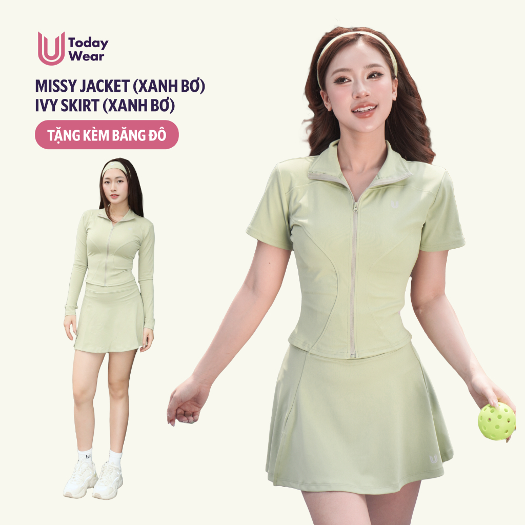 Set bộ đồ thể thao áo khoác Missy xanh bơ mix chân váy Ivy skirt xanh bơ Today U Wear thời trang tôn da tôn dáng