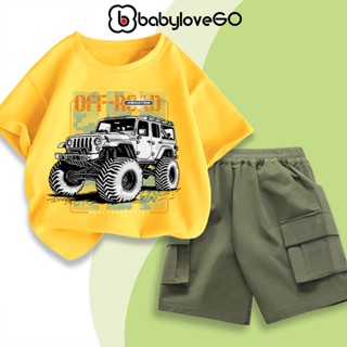 Đồ bộ cho bé trai BabyloveGO bộ áo thun ngắn tay quần đùi kaki túi hộp in hình cho bé 10-40kg