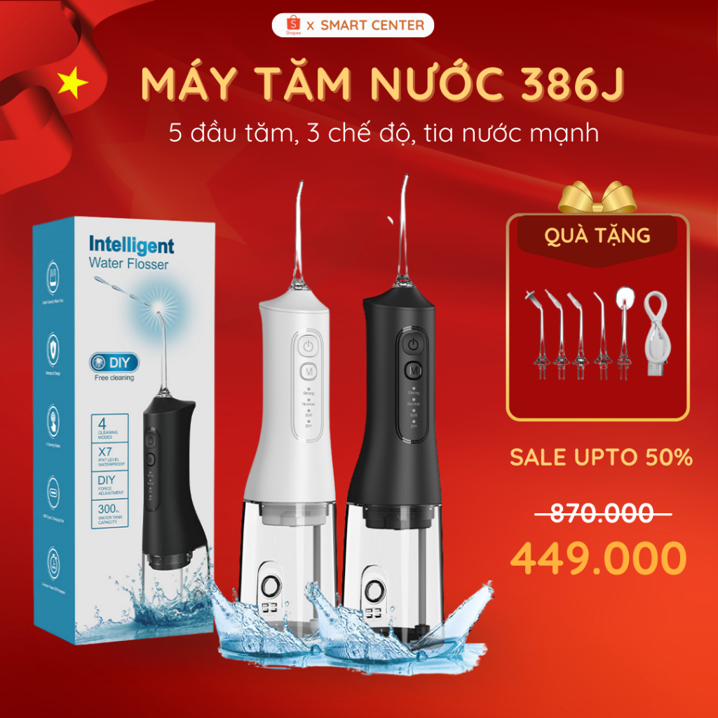 Máy Tăm Nước Cầm Tay KAW 386H/386J Tặng Kèm 4 Đầu Phun, Màn Hình Led Hiển Thị Hàng Chính Hãng