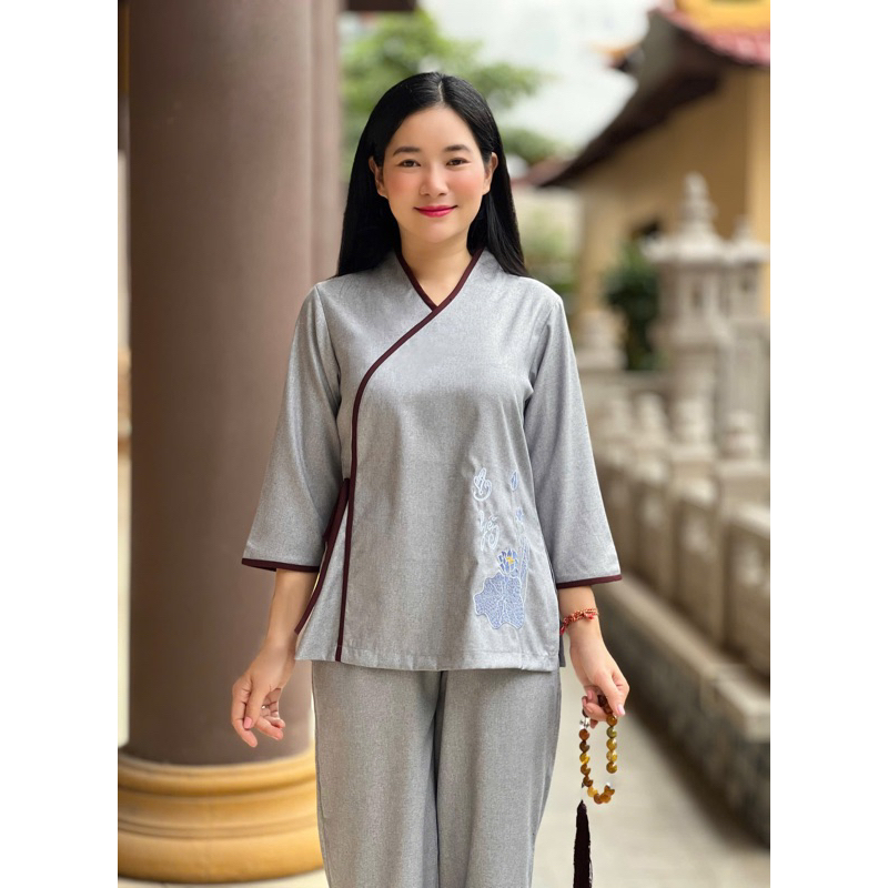 set pháp phục nữ linen cổ tim an yên nơ
