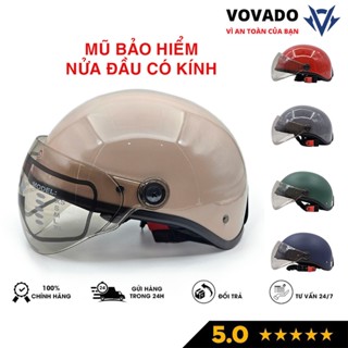 Nón bảo hiểm nửa đầu có kính chính hãng SJC, phù hợp cả nam, nữ, freesize 55-58cm, nhiều màu