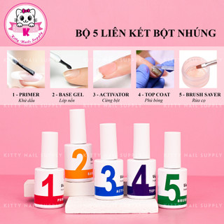 Liên kết bột nhúng Via Secret primer, base, khô bột, top bóng, rửa cọ và bột 30g - Kittynailssupply