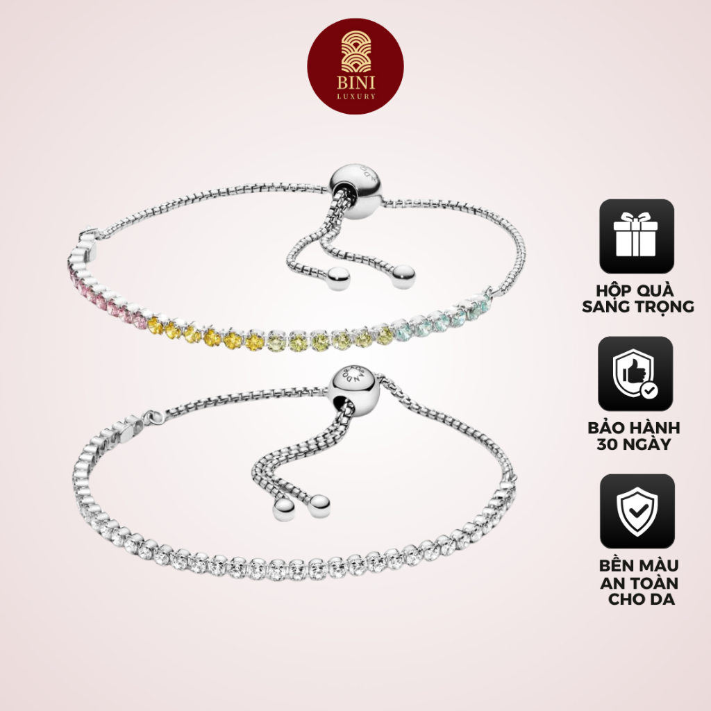 Vòng Tay Pandora Sparkling Slider Tennis, Bạch Kim, [HÀNG CAO CẤP FULLBOX]