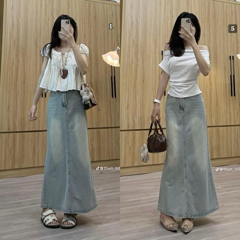 [BẢN ĐẸP]  Chân váy Jean suông đuôi cá dáng Dài 86cm / 93cm  siêu hack dáng #7915 [AN TÂY STORE68] Nữ Women | BigBuy360 - bigbuy360.vn