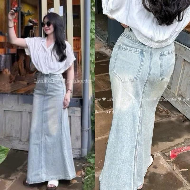 [BẢN ĐẸP]  Chân váy Jean suông đuôi cá dáng Dài 86cm / 93cm  siêu hack dáng #7915 [AN TÂY STORE68] Nữ Women | BigBuy360 - bigbuy360.vn
