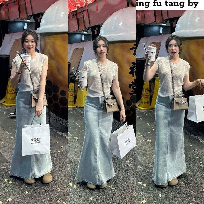 [BẢN ĐẸP]  Chân váy Jean suông đuôi cá dáng Dài 86cm / 93cm  siêu hack dáng #7915 [AN TÂY STORE68] Nữ Women | BigBuy360 - bigbuy360.vn