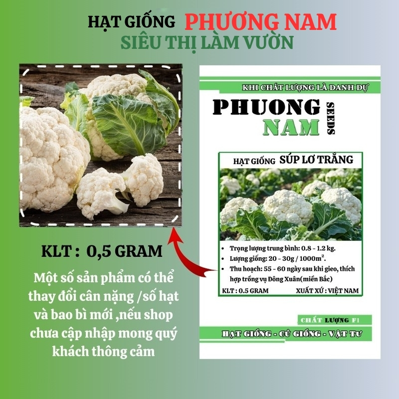 0,5 Gr - Hạt Giống Súp Lơ Trắng F1 Chịu Nhiệt Phương Nam