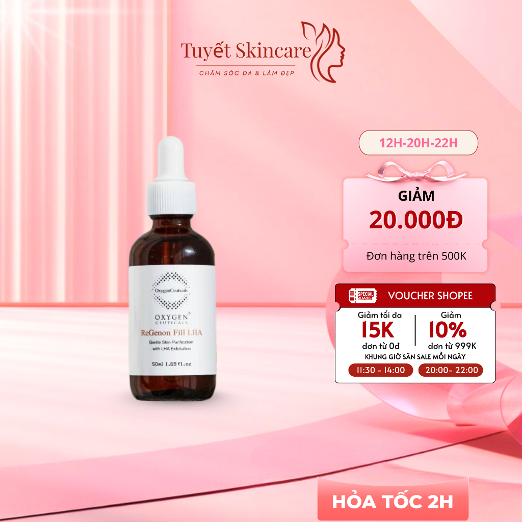 Peel Fill LHA Oxygen Cho Mọi Nền Da, Peel Căng Bóng, Hỗ Trợ Mờ Sắc Tố, Da Bị Mụn Nhẹ, Nhạy Cảm