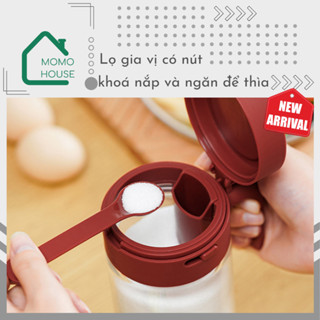 Lọ Đựng Gia Vị Thuỷ Tinh Borosilicate Cao Cấp Có Ngăn Để Muỗng Thìa Riêng - Hũ Đựng Gia Vị Có Chốt Khoá Và Nút Bấm Rắc