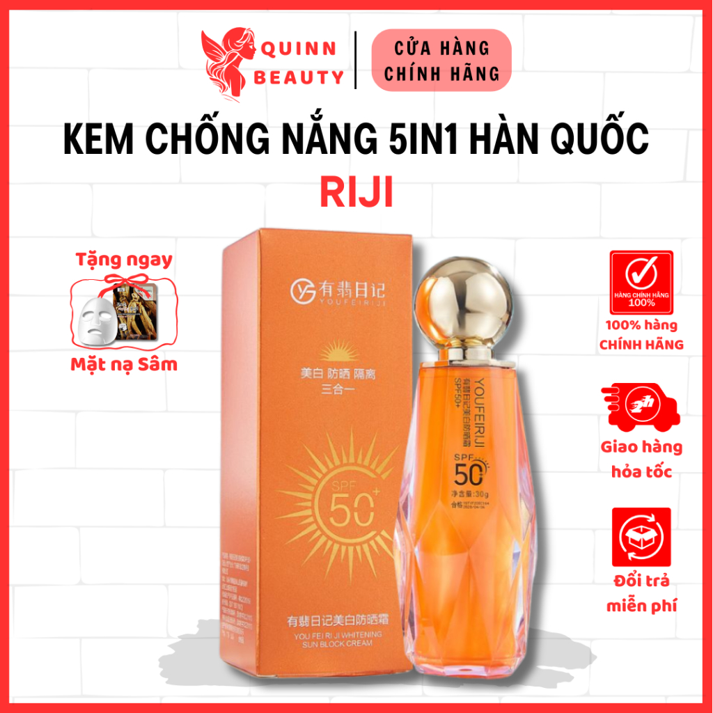 Kem chống nắng 5in1 Riji - Kem chống nắng hàn quốc 50spf giúp chống nắng, dưỡng da, lên tone màu da cho da trắng sáng