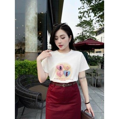 Áo phông nữ QC mã 3732 in hình chữ ROSE  chất cotton co giãn, thoáng mát