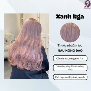Nâu hồng đào cần tẩy tóc, Thuốc nhuộm tóc nâu trà sữa ánh hồng tặng oxy trợ nhuộm kèm màu nâu hồng trà sữa  xanh.liga
