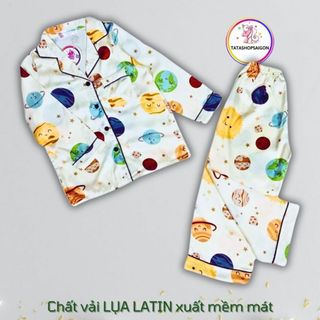   12 40KG  Bộ pijama tay dài cho bé trai bé gái chất lụa LATIN cao cấp size đại - bộ quần áo thu đông cho bé 089 
