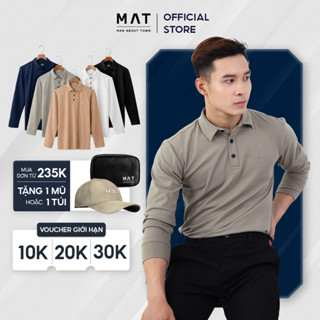 Áo thun polo tay dài nam MAT có cổ vải CVC co giãn cao cấp thêu chữ