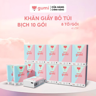 Bịch 10 gói khăn giấy Gumi 4 lớp bỏ túi mềm dai khăn giấy bỏ túi cao cấp