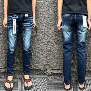 Quần bò jean nam dài dsq xanh đen rách vẩy sơn cá tính đẹp, chất jean dày mềm co giãn tốt form bó nhẹ.