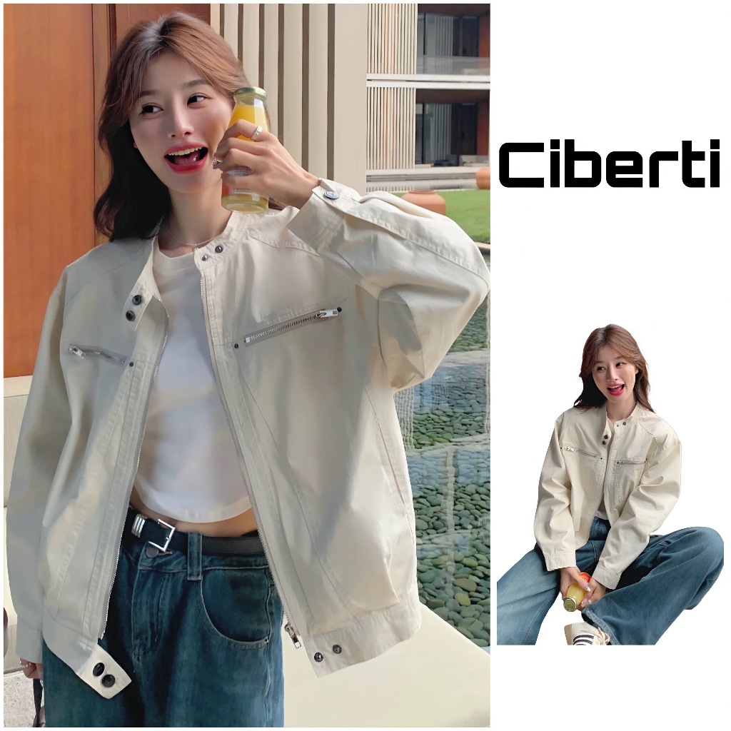 Áo khoác kaki dáng ngắn ,áo khoác jacket 2 lớp cao cấp cổ tròn Ciberti