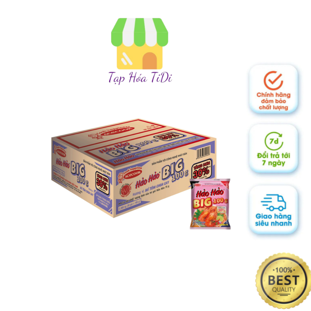 Thùng 30 gói mì Hảo Hảo tôm chua cay - gói 100g