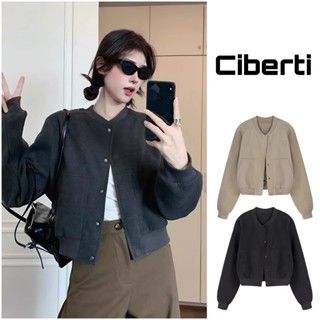 Áo bomber nỉ dạ nữ dáng croptop, áo khoác dạ dáng ngắn ciberti