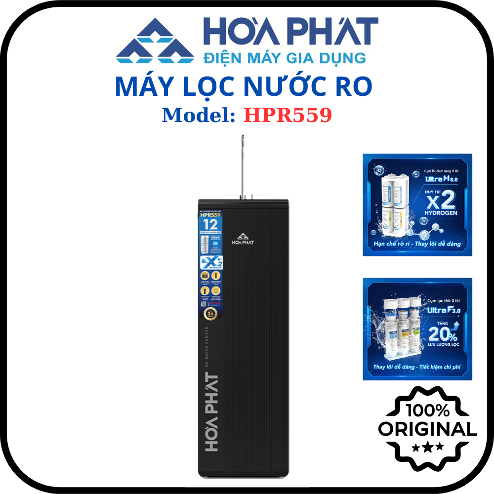 Máy lọc nước RO tủ đứng Hòa Phát HPR559 - Hệ thống 12 lõi phiên bản mới - Hàng chính hãng
