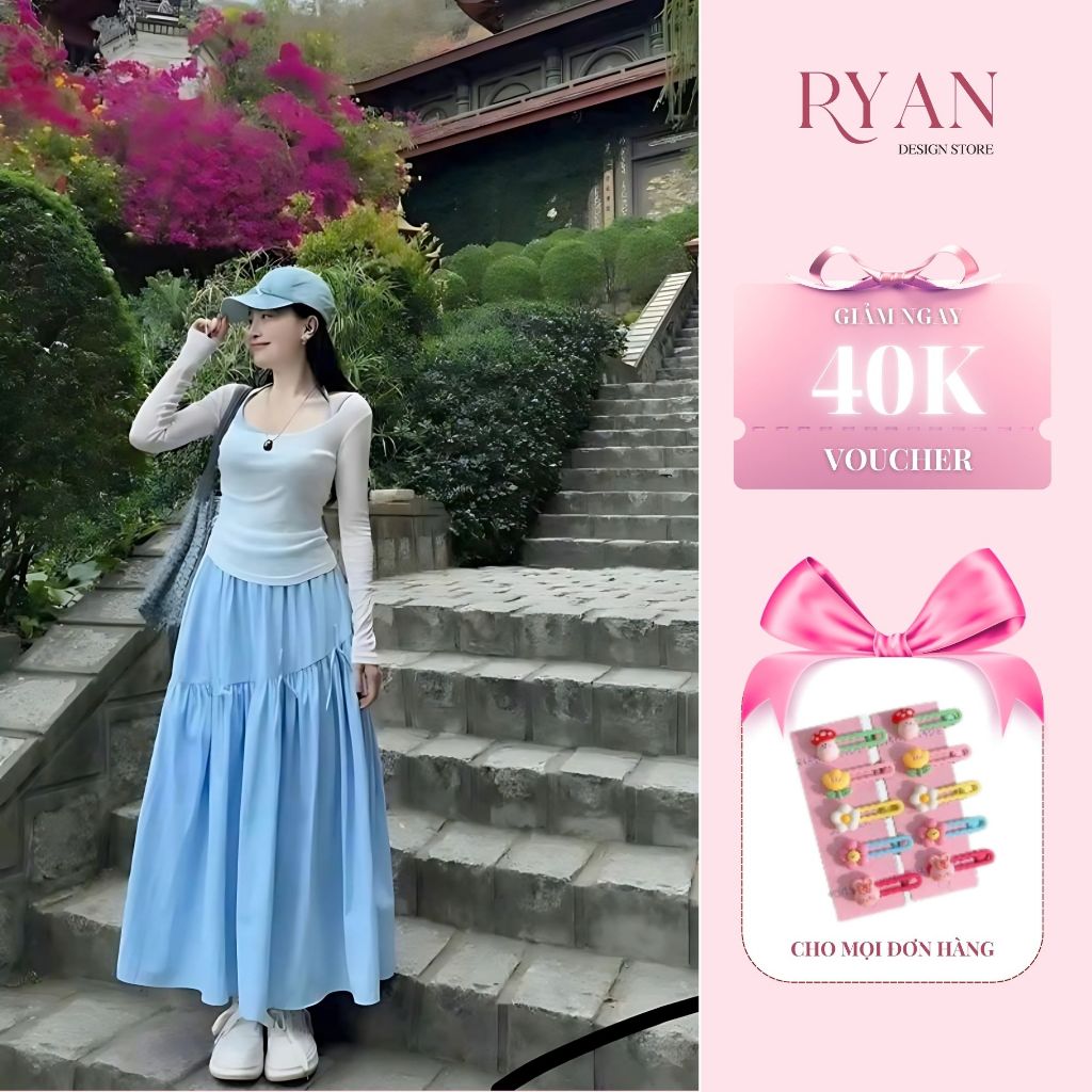 Set váy dài kèm áo thu tay dài có áo lót, set đồ nữ 3 món điệu đà (HA15)- Ryan Design Store