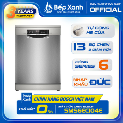 [TẶNG BỘ VIÊN RỬA SOFISH] Máy rửa chén độc lập Bosch SMS6ECI04E - Series 6 - Sấy hé cửa - Nhập Đức