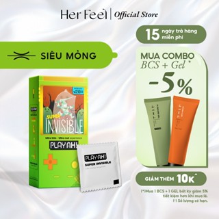Bao Cao Su PlayAh Super Invisible Siêu Mỏng/ Nhiều Gel/ Kéo Dài Thời Gian/ Có Gai Hộp 10 size 52mm